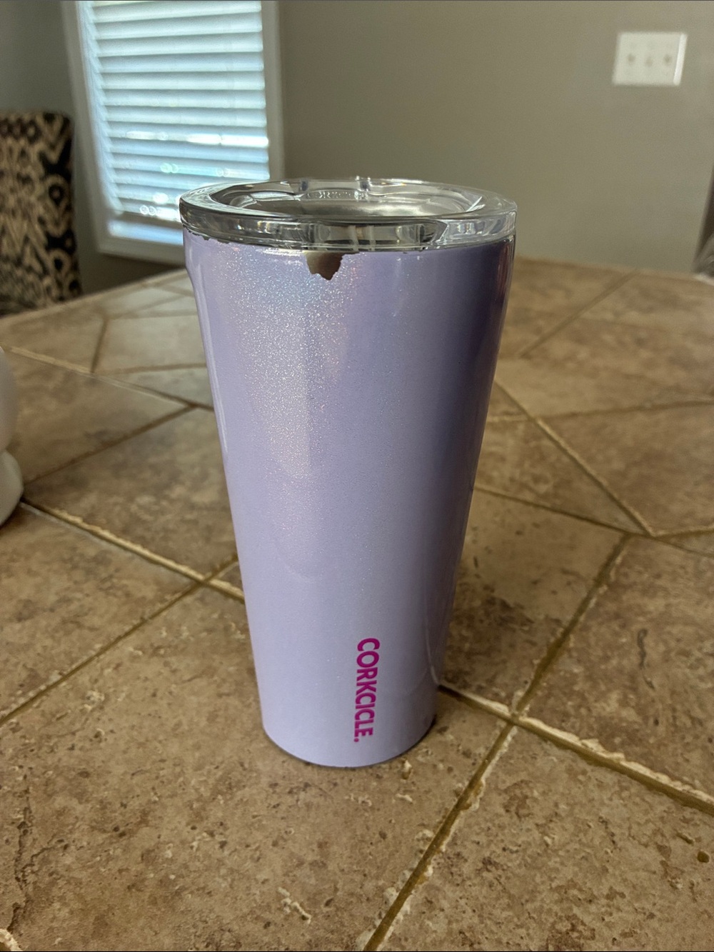 Corkcicle Lavender Shimmer Travel Tumbler with Clear Lid